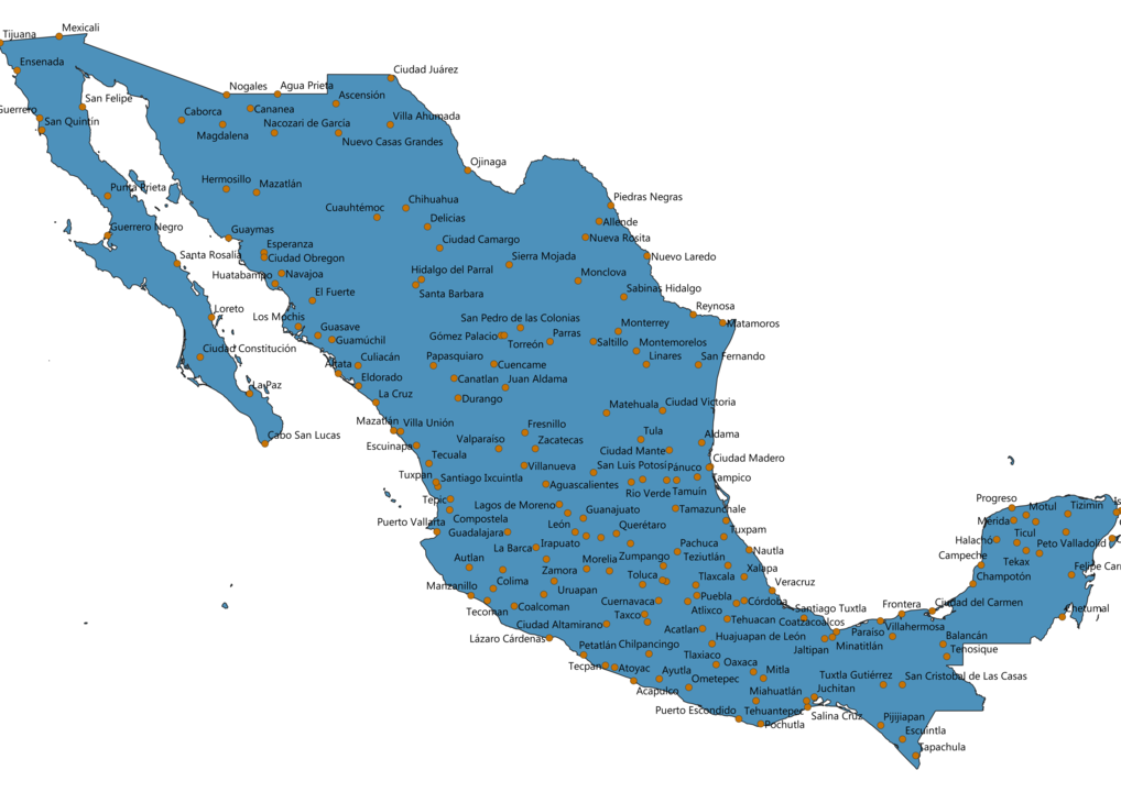 Mexico Major Cities Map
