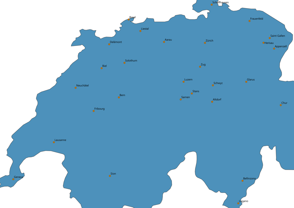 switzerland map with cities
